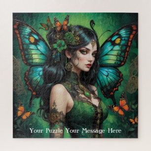 Green Gothic Butterfly Girl Jigsaw Puzzle