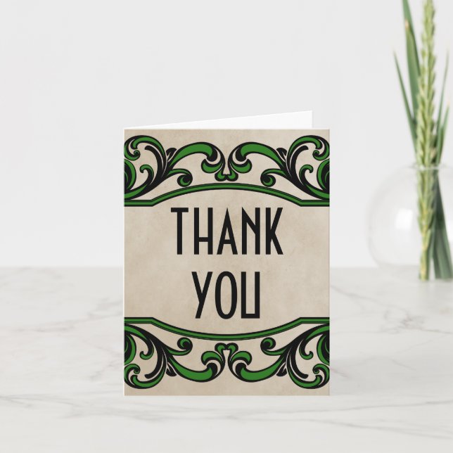 Green Gothic Swirls Thank You Card (Front)