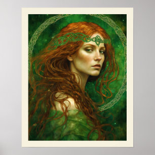 Green Gown Red Hair Celtic Knot St Patrick's Day Poster