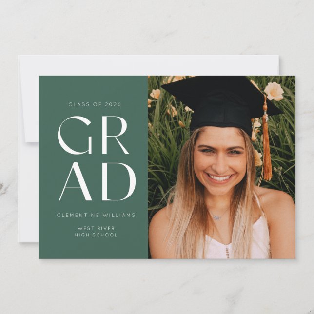 Green Grad Block Modern Photo Graduation Invitatio Invitation (Front)