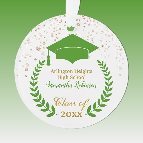 Green Grad Cap and Laurel Graduation Ornament