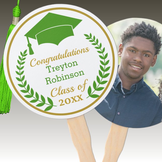 Green Grad Cap Graduation Photo Hand Fan (Creator Uploaded)