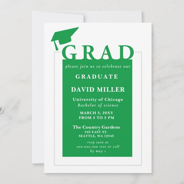 Green Grad Modern Minimalist Photo Graduation Invitation (Front)