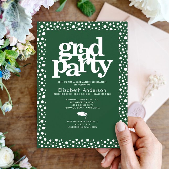 Green grad party bold modern typography stylish invitation (Creator Uploaded)
