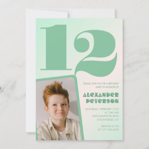 Green gradient 12th birthday invitations Boy Photo
