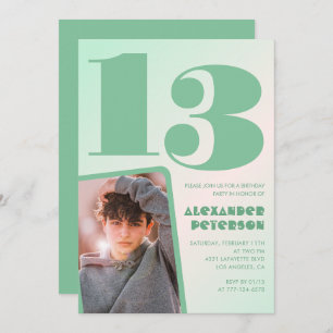 Green gradient 13th birthday invitations Boy Photo