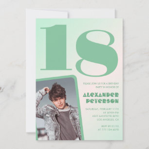 Green gradient 18th birthday invitations Boy Photo