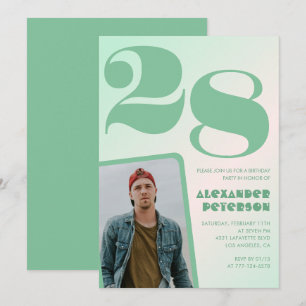 Green gradient 28th birthday invitations Boy Photo