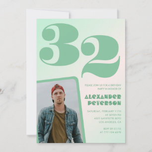Green gradient 32nd birthday invitations Boy Photo