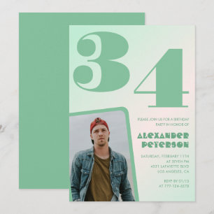 Green gradient 34th birthday invitations Boy Photo