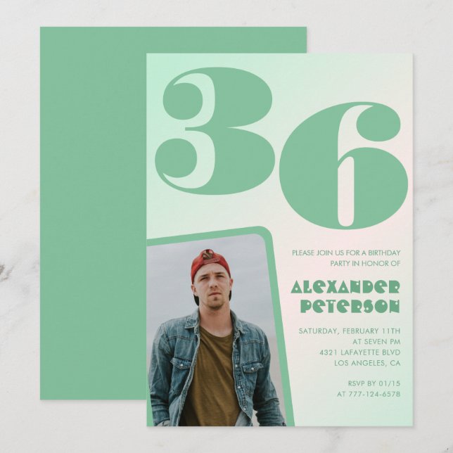 Green gradient 36th birthday invitations Boy Photo (Front/Back)