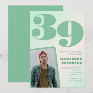 Green gradient 39th birthday invitations Boy Photo