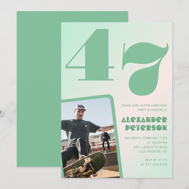 Green gradient 47th birthday invitations Boy Photo (Front/Back)