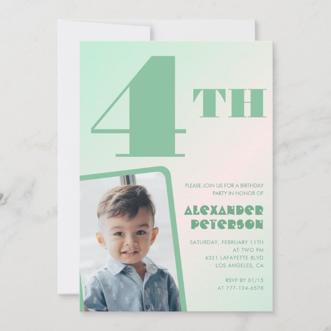 Green gradient 4th birthday invitations Boy Photo (Front)