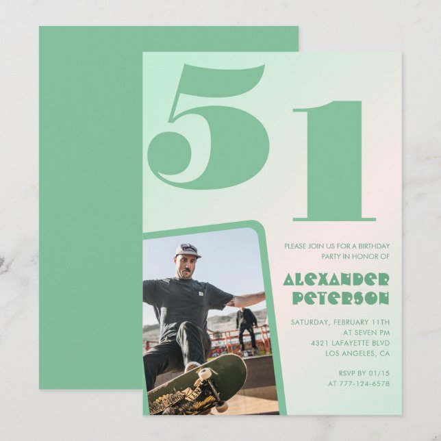 Green gradient 51st birthday invitations Boy Photo (Front/Back)