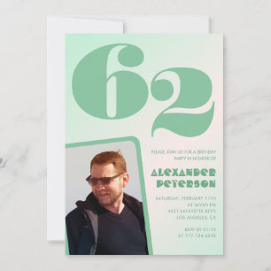 Green gradient 62nd birthday invitations Boy Photo