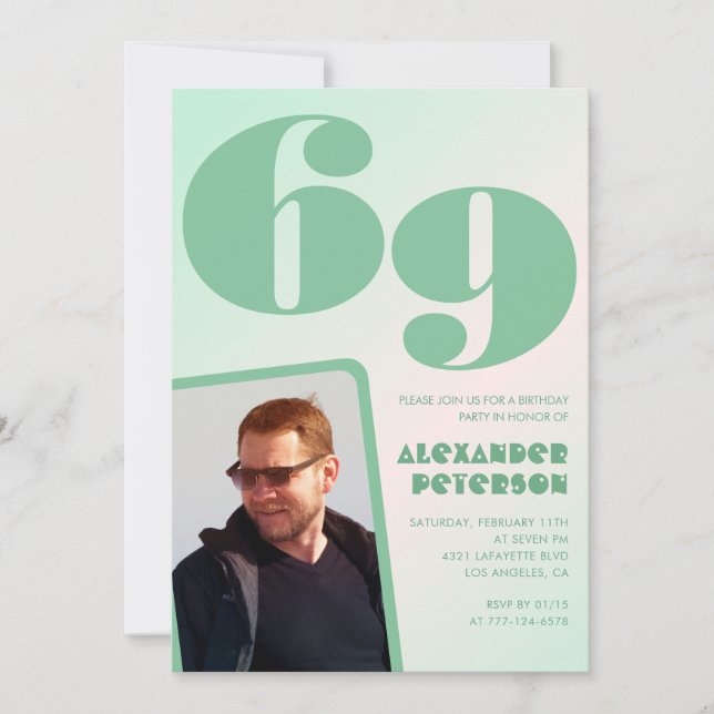 Green gradient 69th birthday invitations Boy Photo (Front)