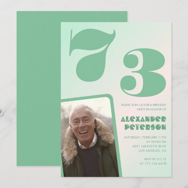 Green gradient 73rd birthday invitations Men Photo (Front/Back)