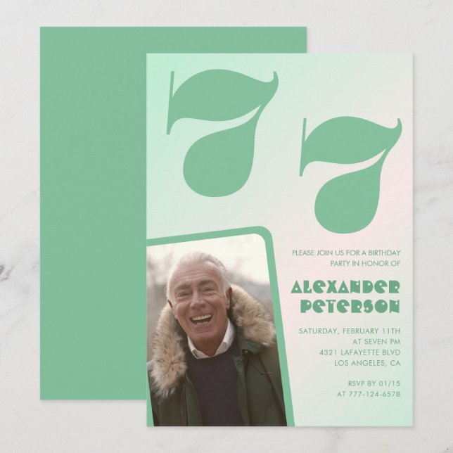 Green gradient 77th birthday invitations Men Photo (Front/Back)