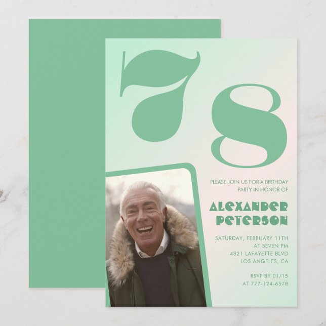 Green gradient 78th birthday invitations Men Photo (Front/Back)