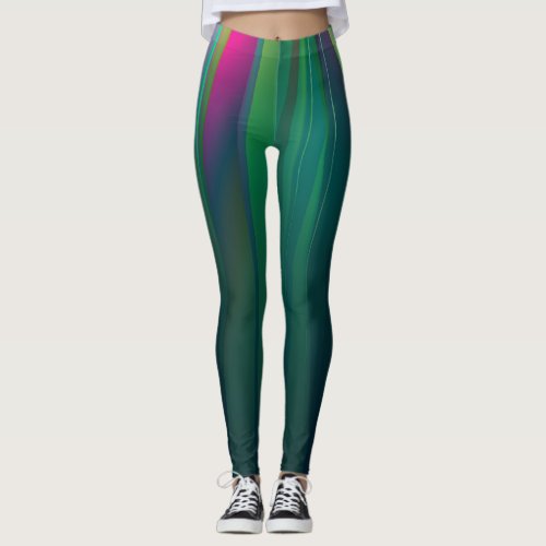 Green Gradient Blades Leaves Flowing Leggings