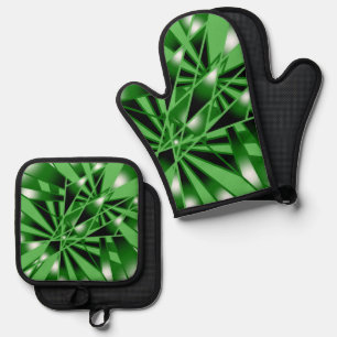 Green Gradient Color Fill Art Perspective Drawing Oven Mitt & Pot Holder Set