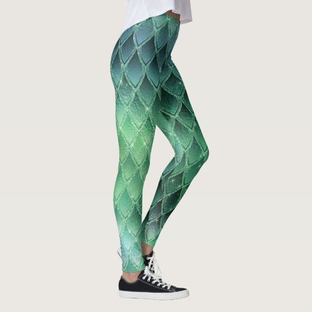 Green Gradient Dragon Scales Leggings (Right)
