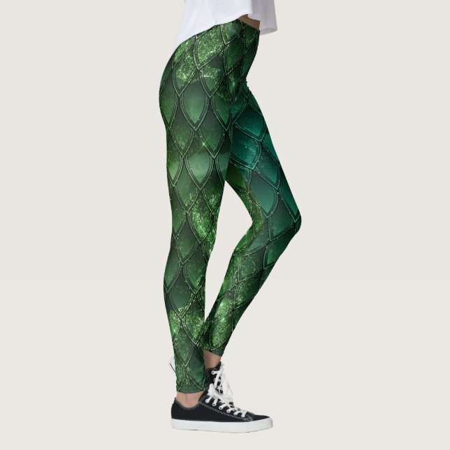 Green Gradient Dragon Scales Leggings (Right)