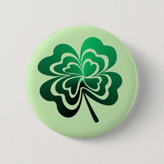Green Gradient Four Leaf Clover Button (Front)