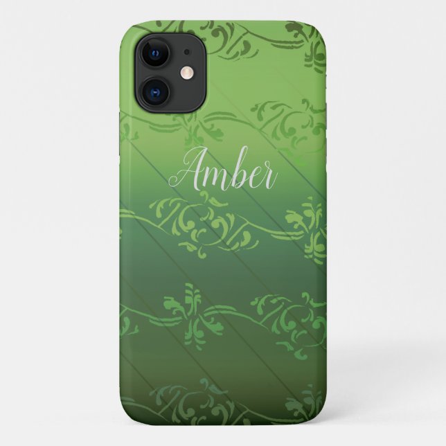 Green Gradient Leaf Pattern Personalized Case-Mate iPhone Case (Back)