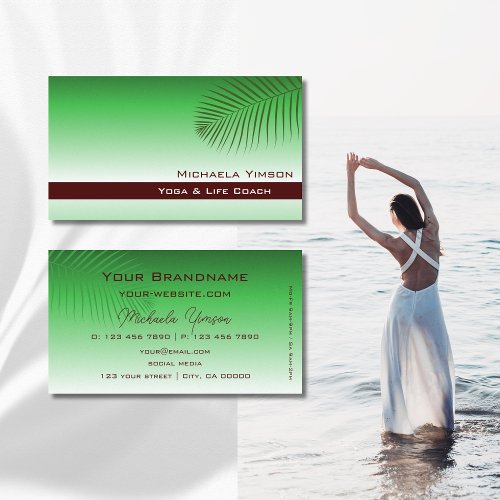 Green Gradient Modern with Palm Leaf Simply Chic Business Card