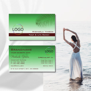 Green Gradient Palm Leaf with Logo Professional Business Card