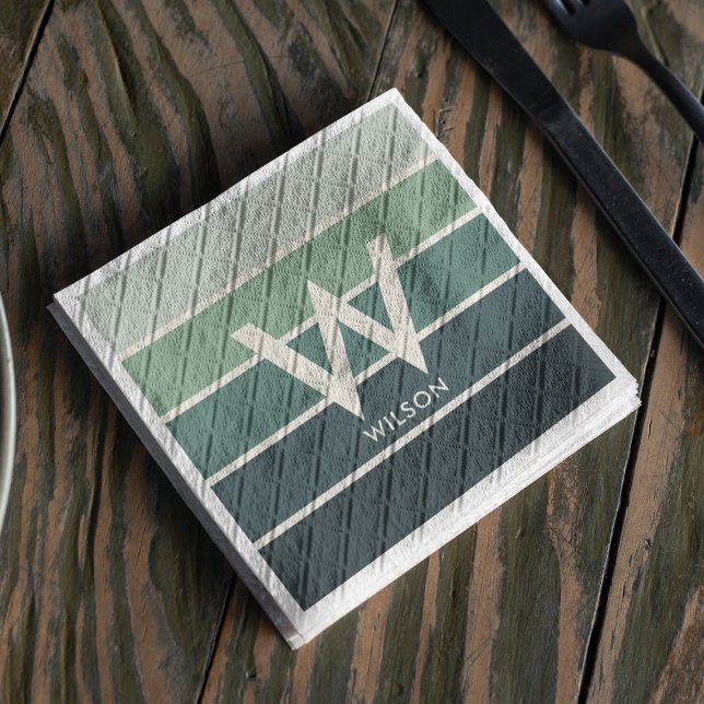 Green Gradient Striped Monogram Personal Party Napkins (Creator Uploaded)