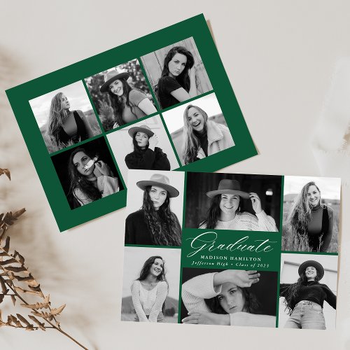 Green Graduate 12 Photo Collage Graduation Announcement