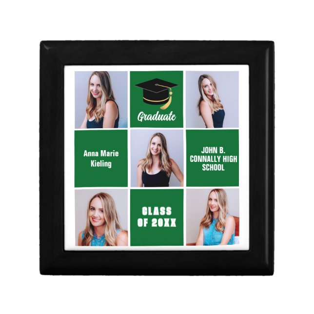 Green Graduate 5 Photo Collage Custom Graduation Gift Box (Front)