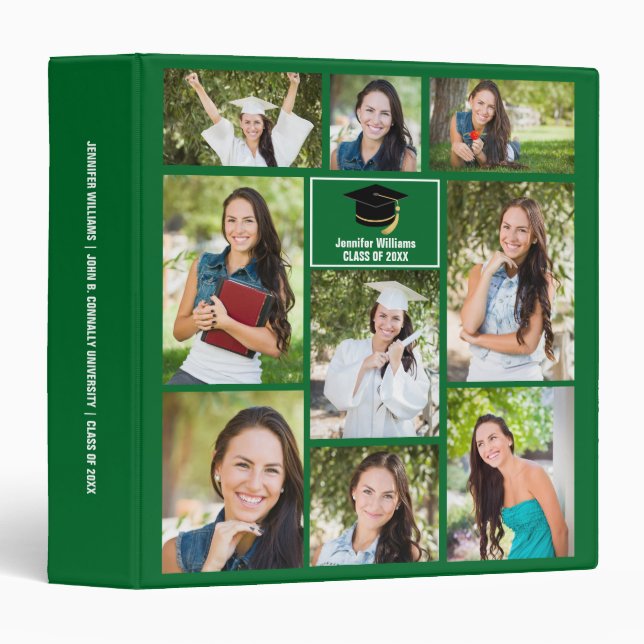 Green Graduate Collage 2025 Graduation Photo Album 3 Ring Binder (Front/Spine)