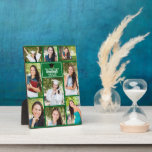 Green Graduate Collage Graduation Photo Plaque<br><div class="desc">This modern green senior graduate photo plaque features your favorite 9 student photographs. This graduation party decor features classy white typography of your high school or college name for the class of 2025. Customize this keepsake gift with your graduating year below the black grad cap. It features 2 horizontal pictures,...</div>