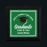 Green Graduate Custom 2025 Graduation Party Gift Box<br><div class="desc">This modern green custom graduation gift box features white typography of your high school or college name for the class of 2025. Customize with your graduating year under the chic handwritten script and grad cap for a great personalized graduate present.</div>