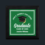 Green Graduate Custom 2025 Graduation Party Gift Box<br><div class="desc">This modern green custom graduation gift box features white typography of your high school or college name for the class of 2025. Customize with your graduating year under the chic handwritten script and grad cap for a great personalized graduate present.</div>