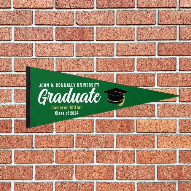 Green Graduate Custom Graduation Keepsake Pennant Flag (Front)