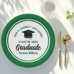 Green Graduate Customizable Graduation Party Paper Plates<br><div class="desc">These modern green and white custom graduation party plates feature classy typography of your university or college name for the class of 2025. Customize with your graduating year next to the chic handwritten script and black grad cap for great personalized congratulations graduate party decor.</div>