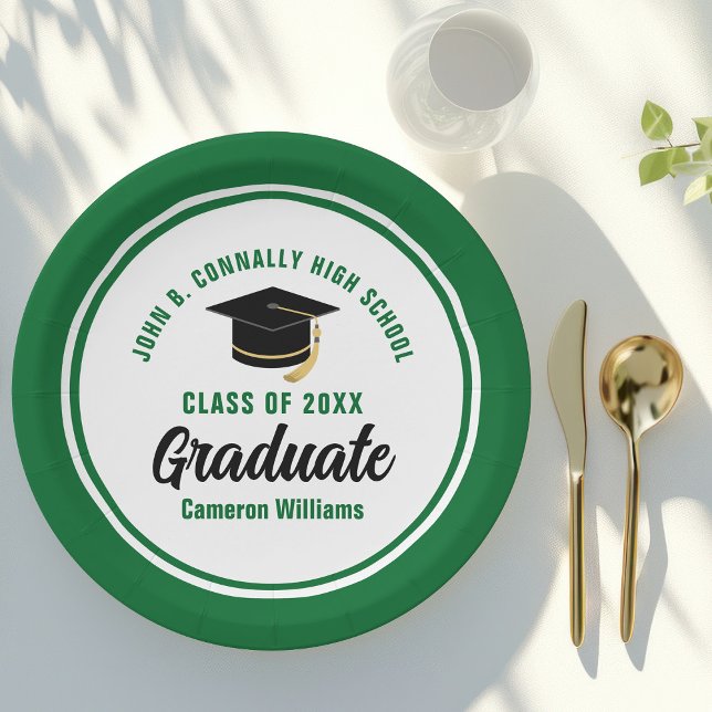 Green Graduate Customizable Graduation Party Paper Plates (Creator Uploaded)
