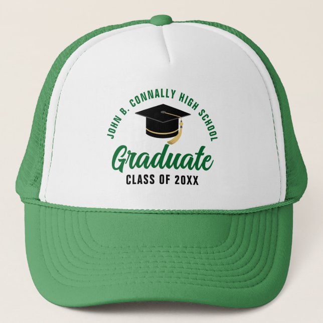 Green Graduate Customizable Graduation Trucker Hat (Front)