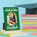 Green Graduate Modern Arch Graduation Photo Plaque<br><div class="desc">This modern green and white custom senior graduate photo plaque features your high school or college name for the class of 2025. Customize with your name under the chic,  bold handwritten script and trendy arch for great personalized graduation party decor.</div>