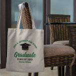 Green Graduate Personalized 2023 Graduation Tote Bag<br><div class="desc">These modern green and black custom senior graduate tote bag features your high school or college name for the class of 2023. Customize with your graduating year under the chic handwritten script and black grad cap for a great personalized graduation party favor gift.</div>