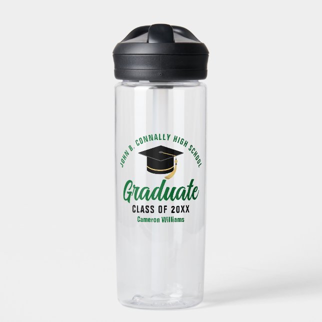 Green Graduate Personalized Graduation Gift Water Bottle (Front)