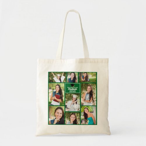Green Graduate Photo Collage 2023 Graduation Tote Bag