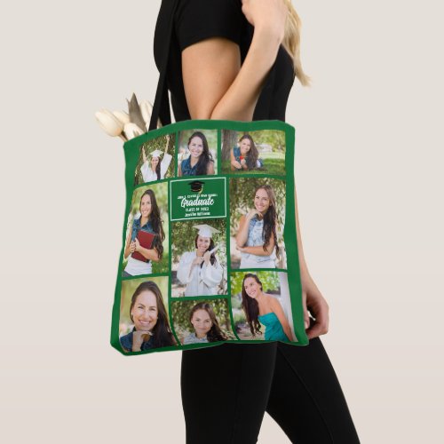 Green Graduate Photo Collage 2024 Graduation Gift Tote Bag