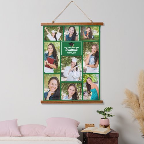 Green Graduate Photo Collage 2024 Graduation Hanging Tapestry