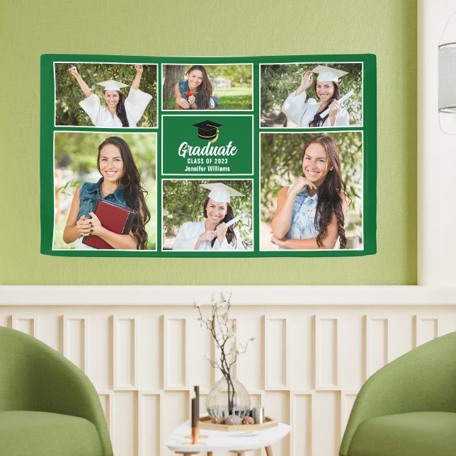 Green Graduate Photo Collage 2025 Graduation Party Banner (Creator Uploaded)